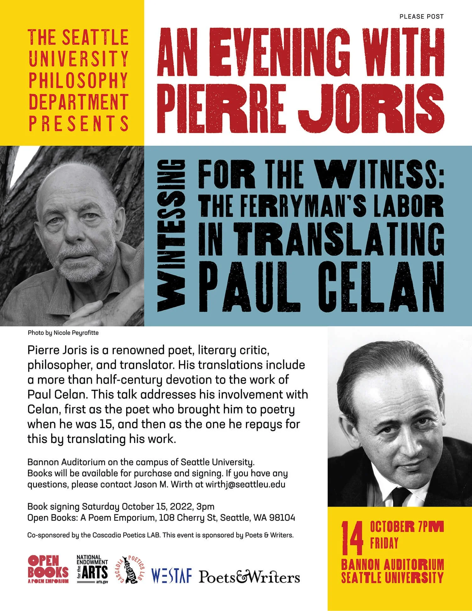 AP	Pierre Joris – Witnessing for the Witness: The Ferryman’s Labor in Translating Paul Celan, flyer
