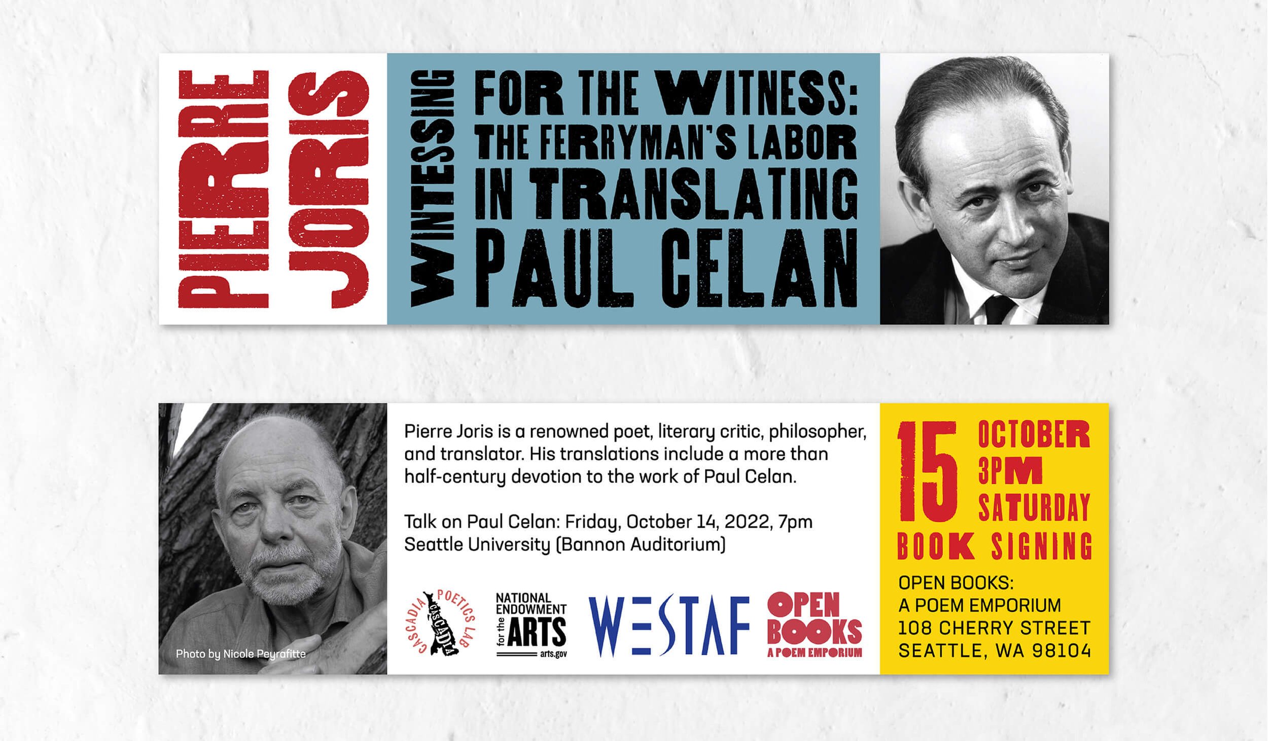 Bookmark Design: An Evening With Pierre Joris – Witnessing for the Witness: The Ferryman’s Labor in Translating Paul Celan