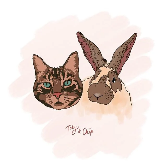 Loooook at these cuties 😍 An amazing way to honor our pet family who are no longer earth side with us 💖 Toby &amp; Chip xx
&bull;
#illustration #digitalillustrator #graphicdesign #shoplocal #nzmade #petmom #catlady #bunniesofinstagram #procreate #procreateart