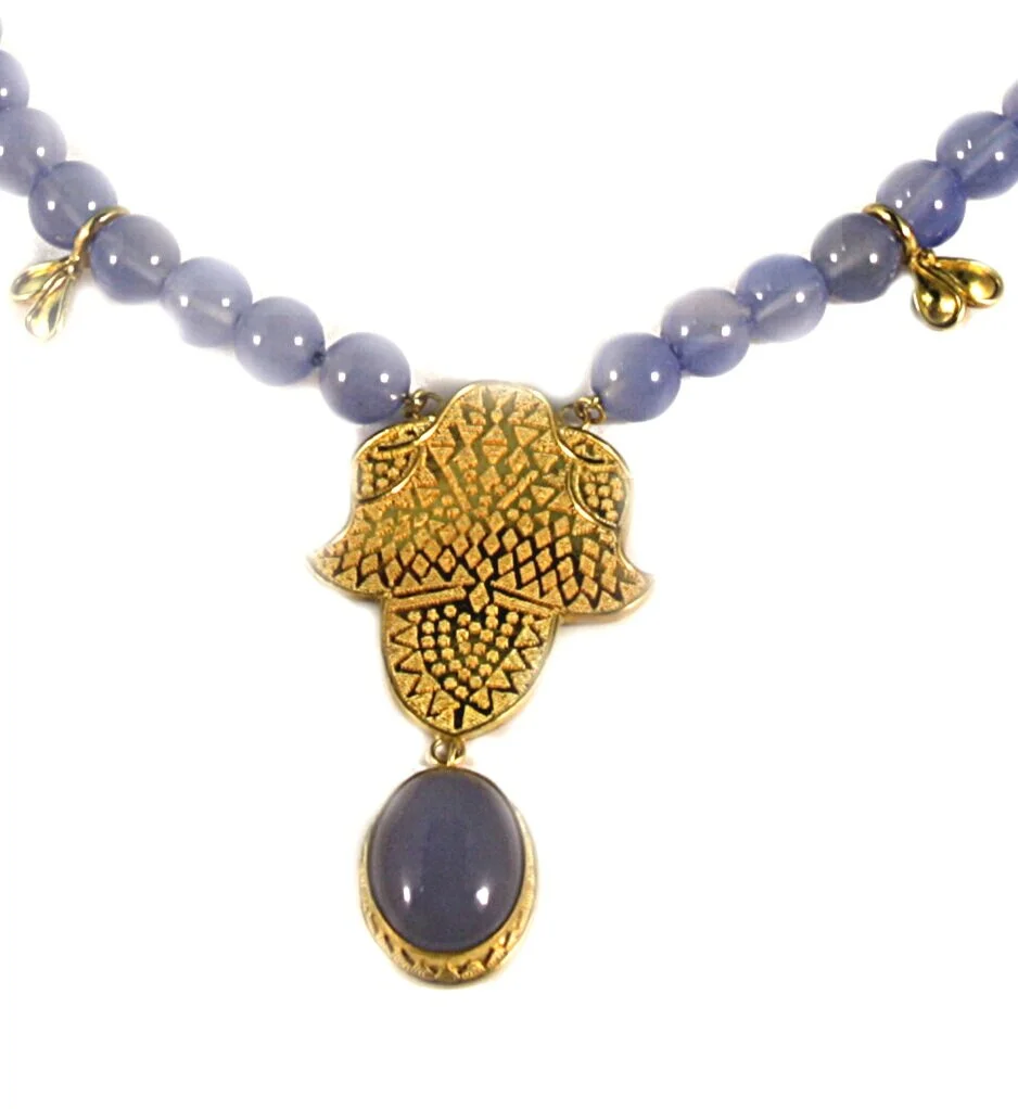 22k gold necklace with blue chalcedony beads