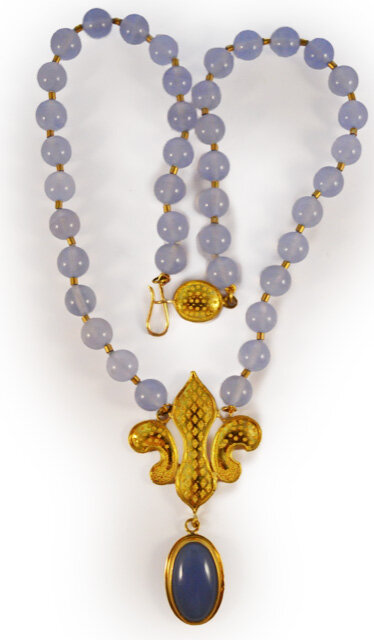 22k gold granulation with chalcedony beads