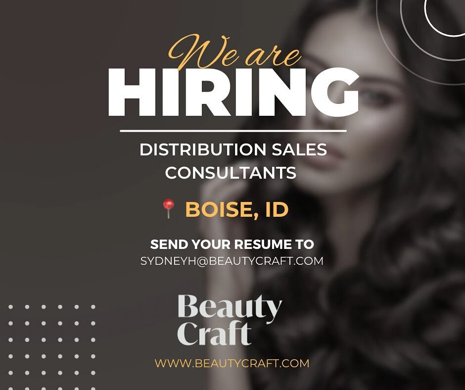 We are growing and hiring! ✨ 

Join our incredible team of sales consultants in:
📍 Boise, ID! 

➡️ email your resume to: sydneyh@beautycraft.com 

www.beautycraft.com