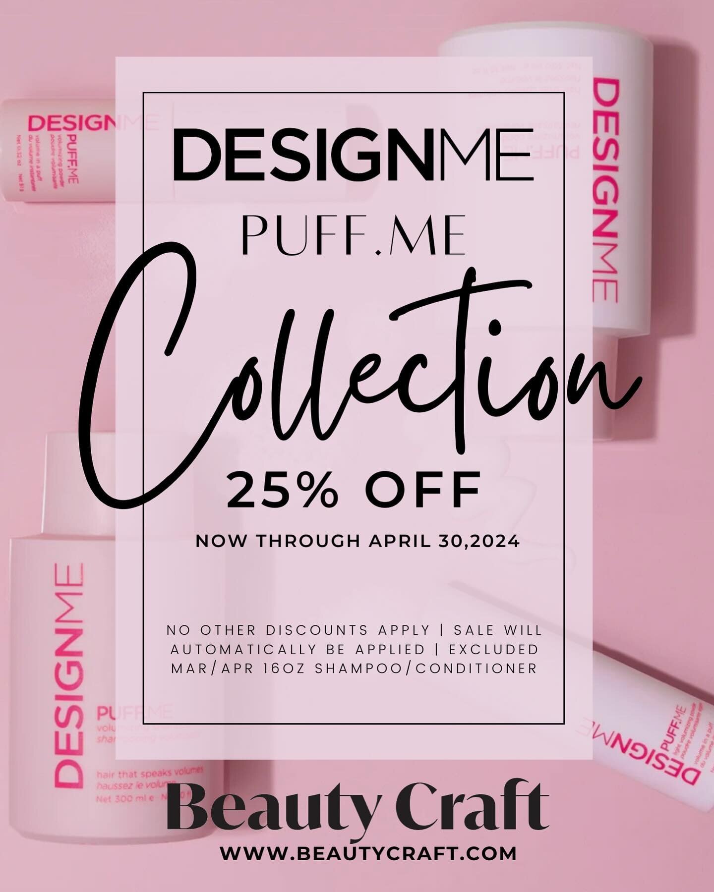 ‼️ FLASH SALE ALERT ‼️ now through April 30th, enjoy 25% off the @designmehair Puff.ME collection at Beauty Craft 💕

➡️ Connect with your Beauty Craft salon consultant to order | visit your local Beauty Craft store | shop online at www.beautycraft.c