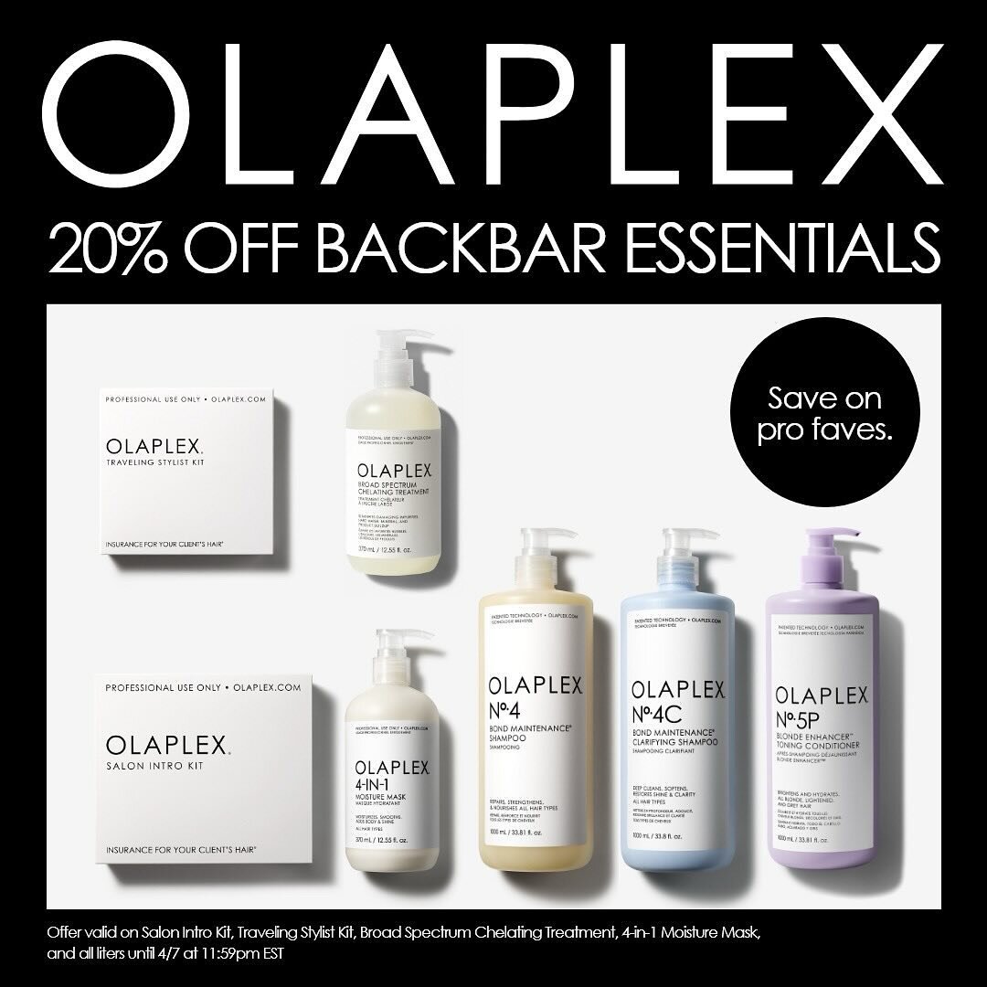 Don&rsquo;t miss your chance to save 20% on @olaplex backbar essentials! ✨

⚡️ flash sale ends 4/7! 😮 

#olaplex #hairrepair #hairstylist #hairsalon #salonproducts #salonsnap #salondistributor #hairstylist #hairsalon