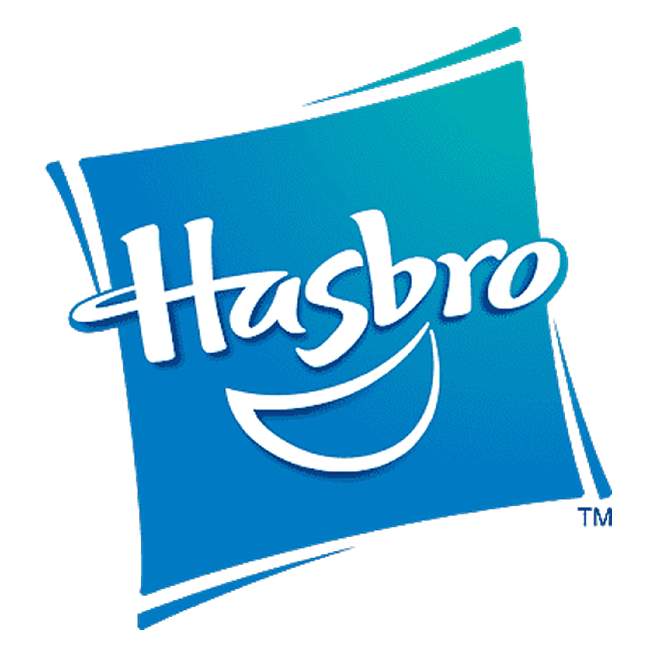 Hasbro logo featuring a blue background with the name 'Hasbro' in white text and a smiling curved line underneath.