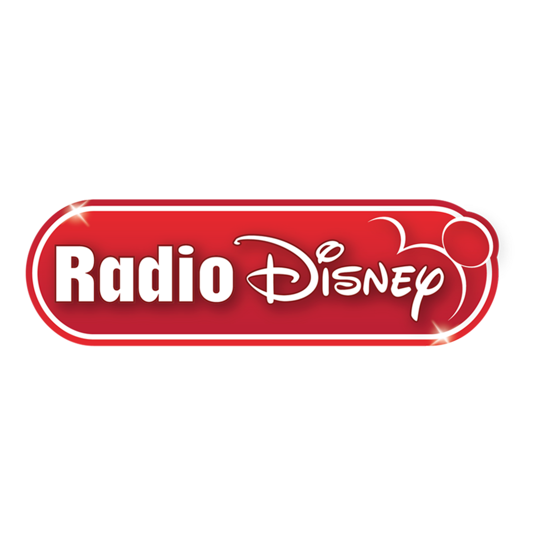 Radio Disney logo on a black background, featuring a red oval with white text and decorative circles.