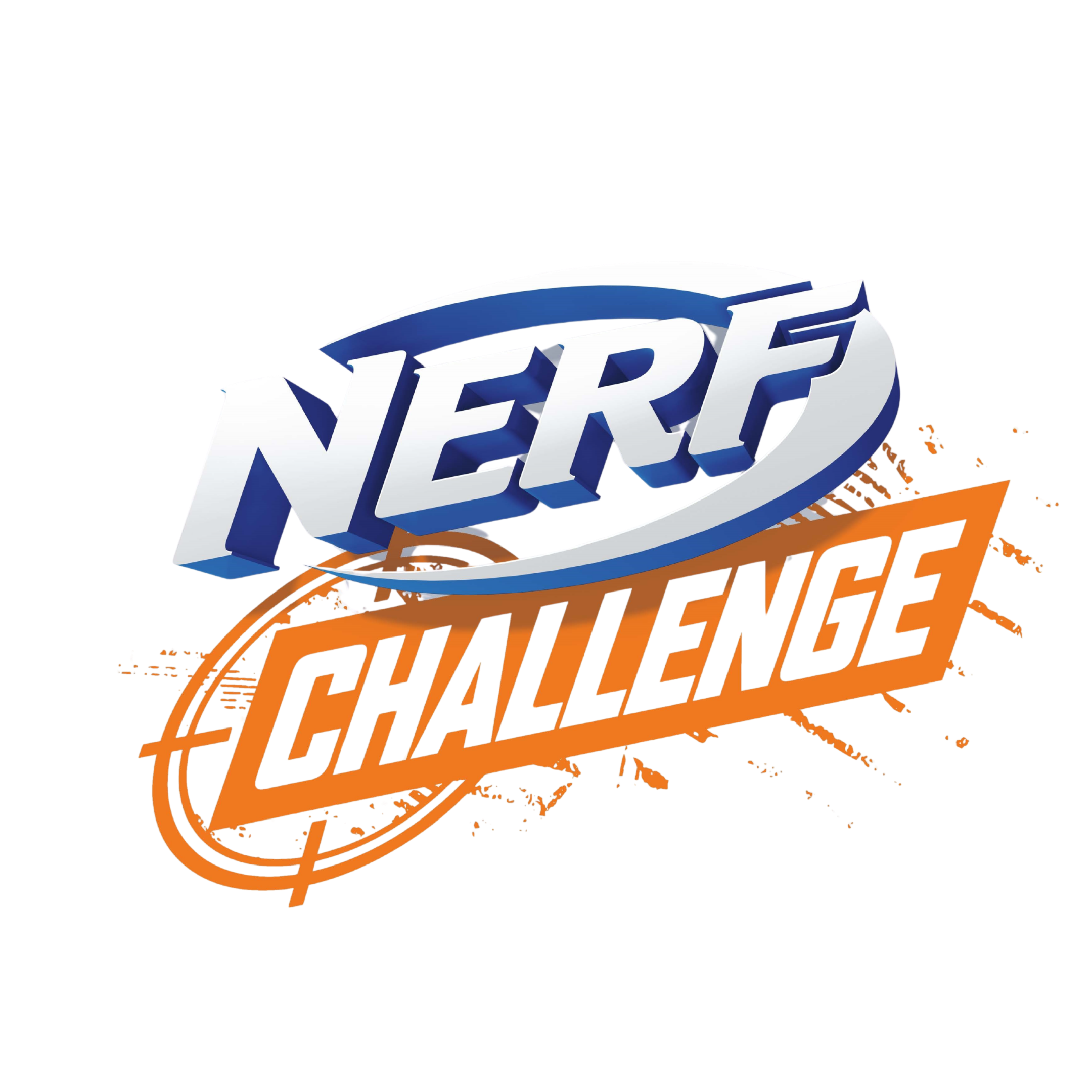 NERF Challenge logo with blue 3D text 'NERF' and orange text 'CHALLENGE' on a black background