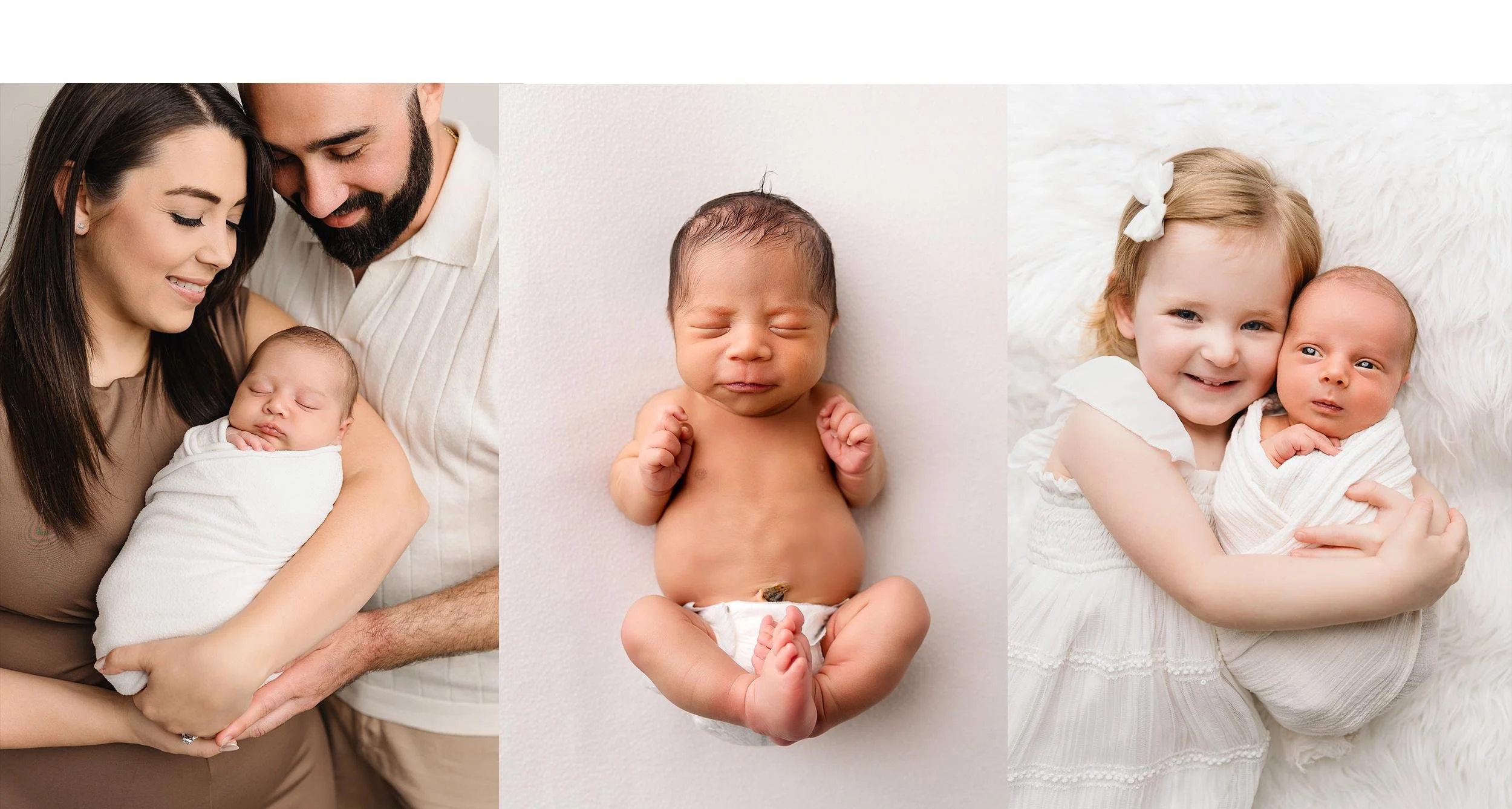 baby posed with family and sibling in walnut creek newborn photography studio
