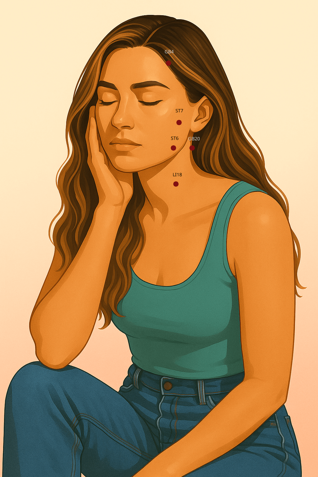 Visual image depicting acupressure points for TMj and jaw pain.