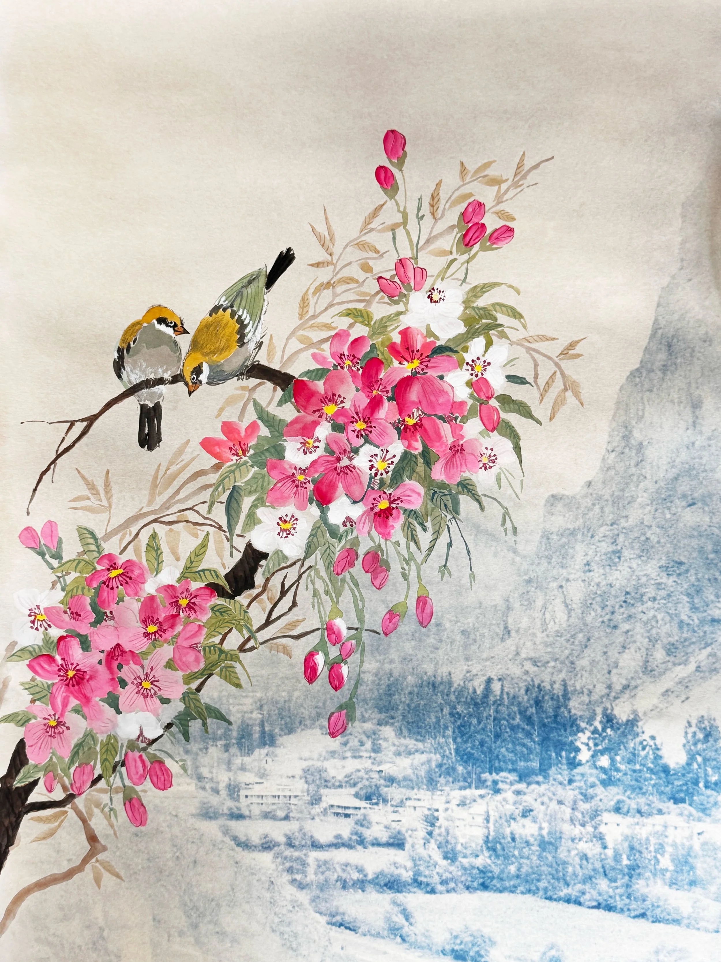 Luumu / Plum
Syanotypia ja kiinalainen akvarelli / Cyanotype and Chinese aquarelle
2026

Aloitin kiinalaisen akvarellimaalauksen Espoon ty&ouml;v&auml;enopiston kurssilla vuonna 2015. Kurssia opetti loistava @lixinsheng_art . Tekniikka vei mukanaan j