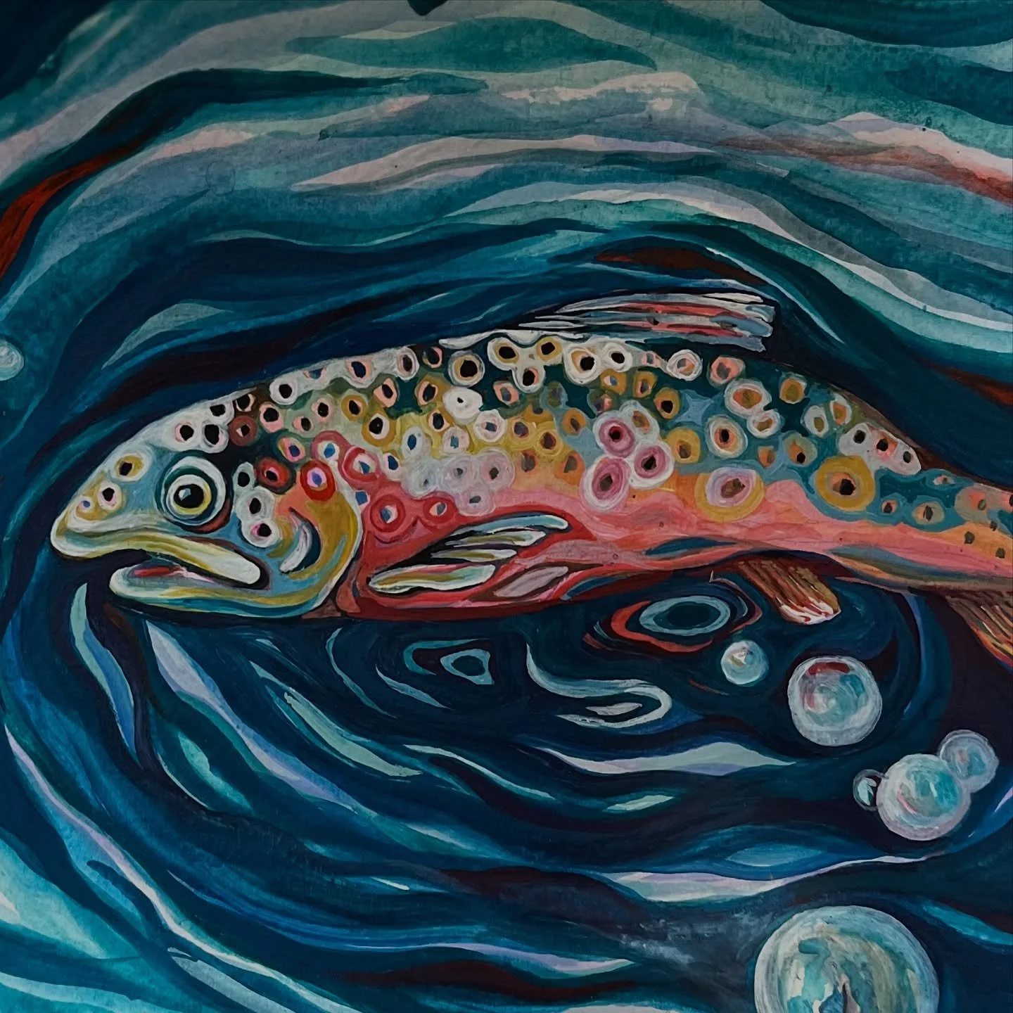 Traveling back in time to see the process of this little guy.  #troutpainting #gouache #burlingtonartist #vermontartist #paintingprocess