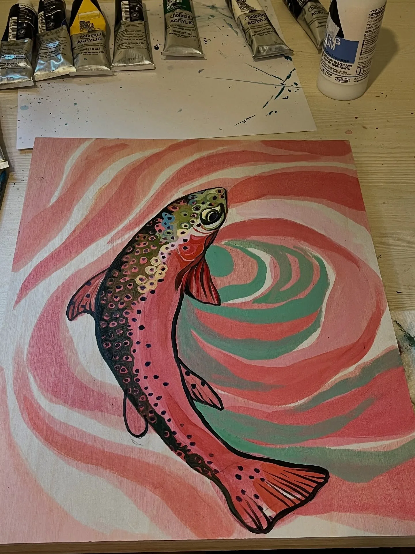My little rainbow 🌈 in the works. This is the first acrylic since working in gouache over the last few months. It was so nice getting back into painting with gouache after not painting for years, but now that I&rsquo;ve gotten my toes wet I&rsquo;m 