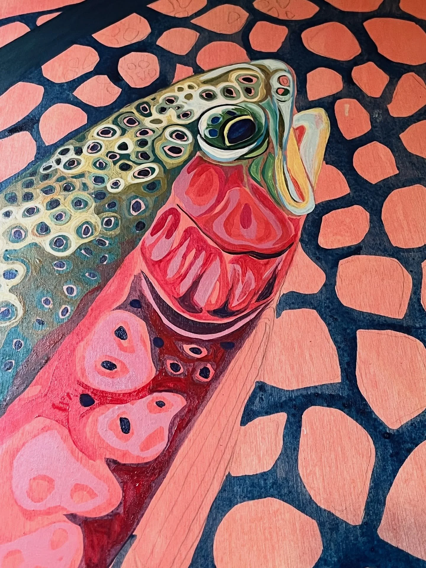 Another rainbow 🌈. #rainbowtroutpainting #acryliconwood #vermontartist #burlingtonartist