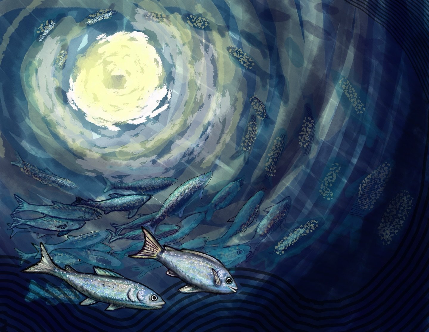 Another day working in procreate and the possibilities are endless. I loved using this tool to create the speckles of light that dance through the water. Stay tuned&hellip; more to come.