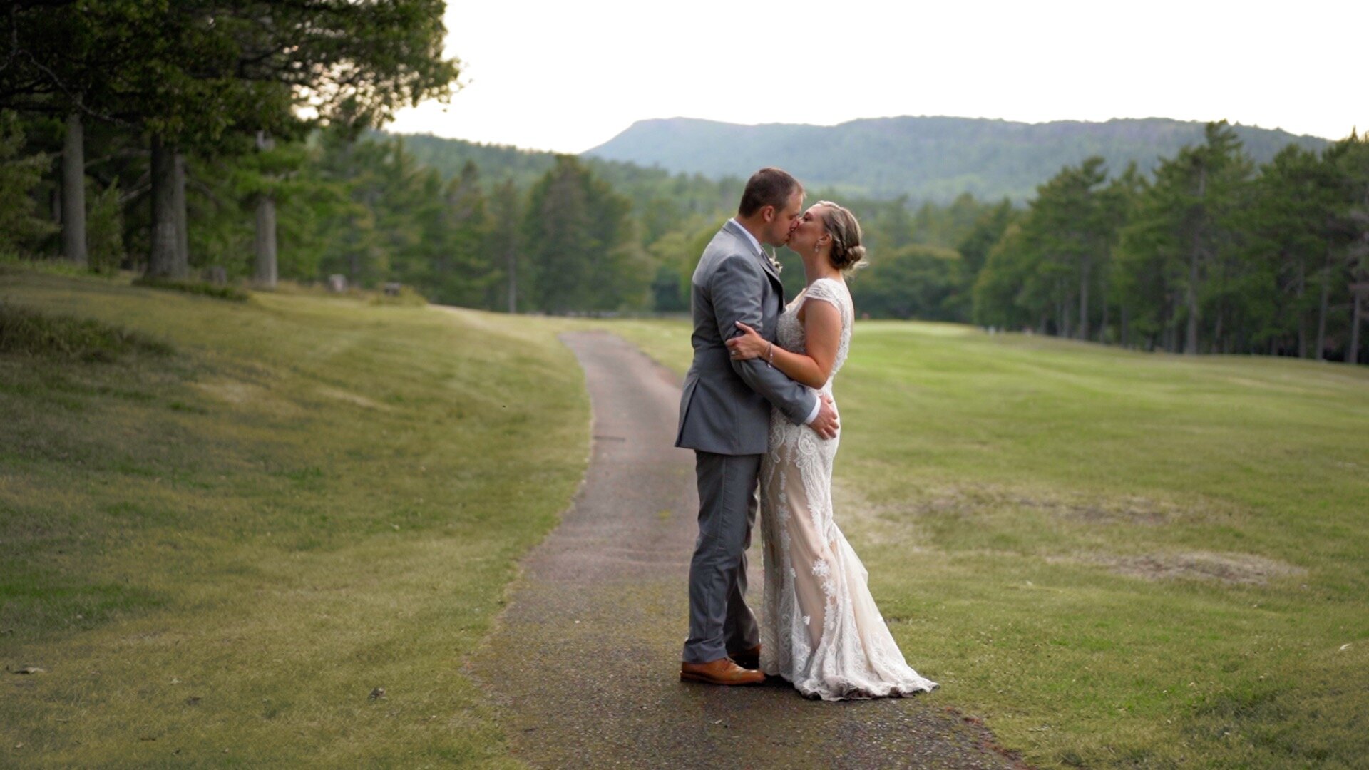 Bride and Groom Kissing at their Keweenaw Mountain Lodge Wedding