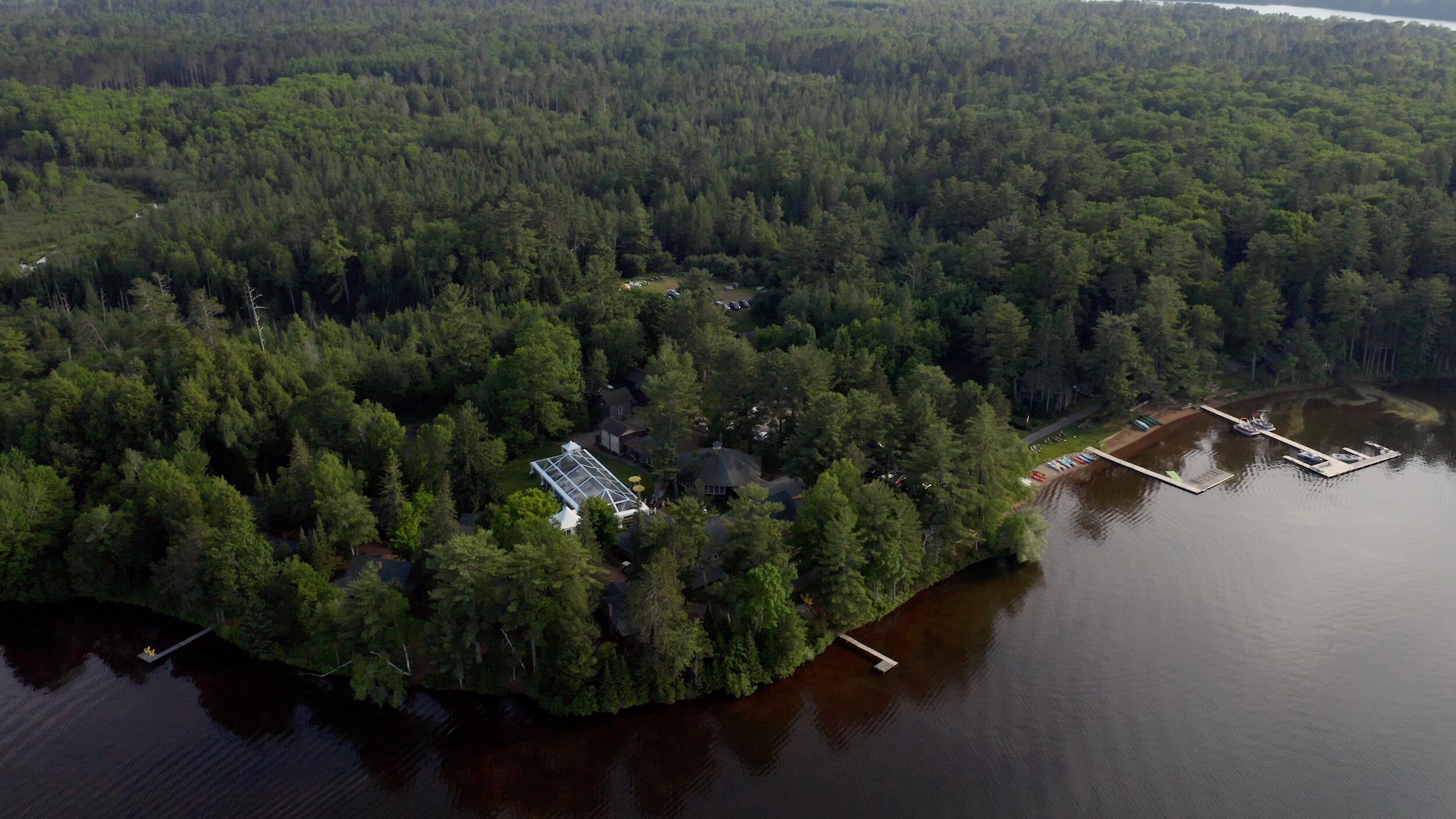 aerial photo of coon's franklin lodge wedding venue in northern wisconsin