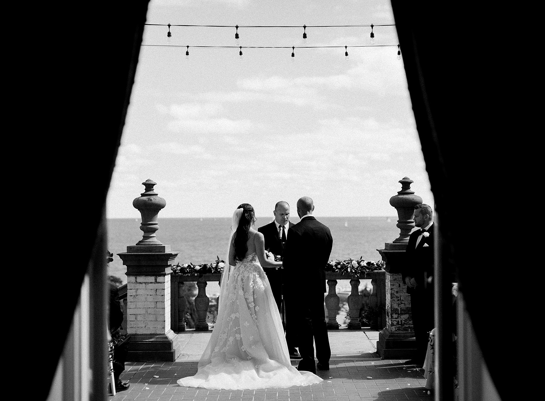 Outdoor Ceremony Overlook Lake Michigan at Villa Terrace Wedding Venue