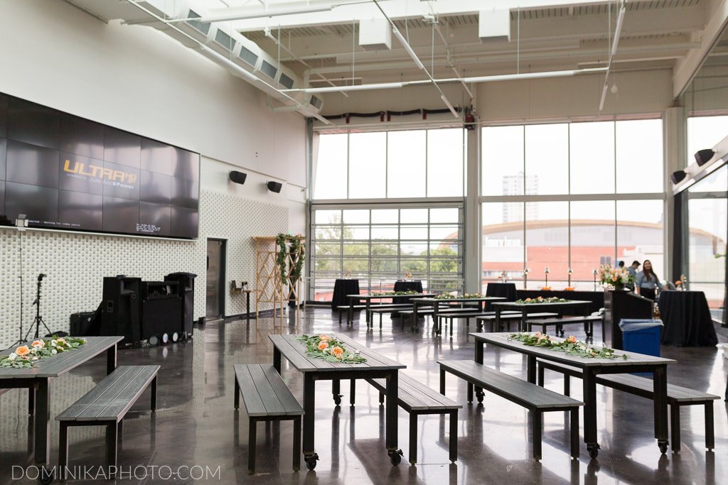 Reception space at Bottle House 42 wedding venue in milwaukee