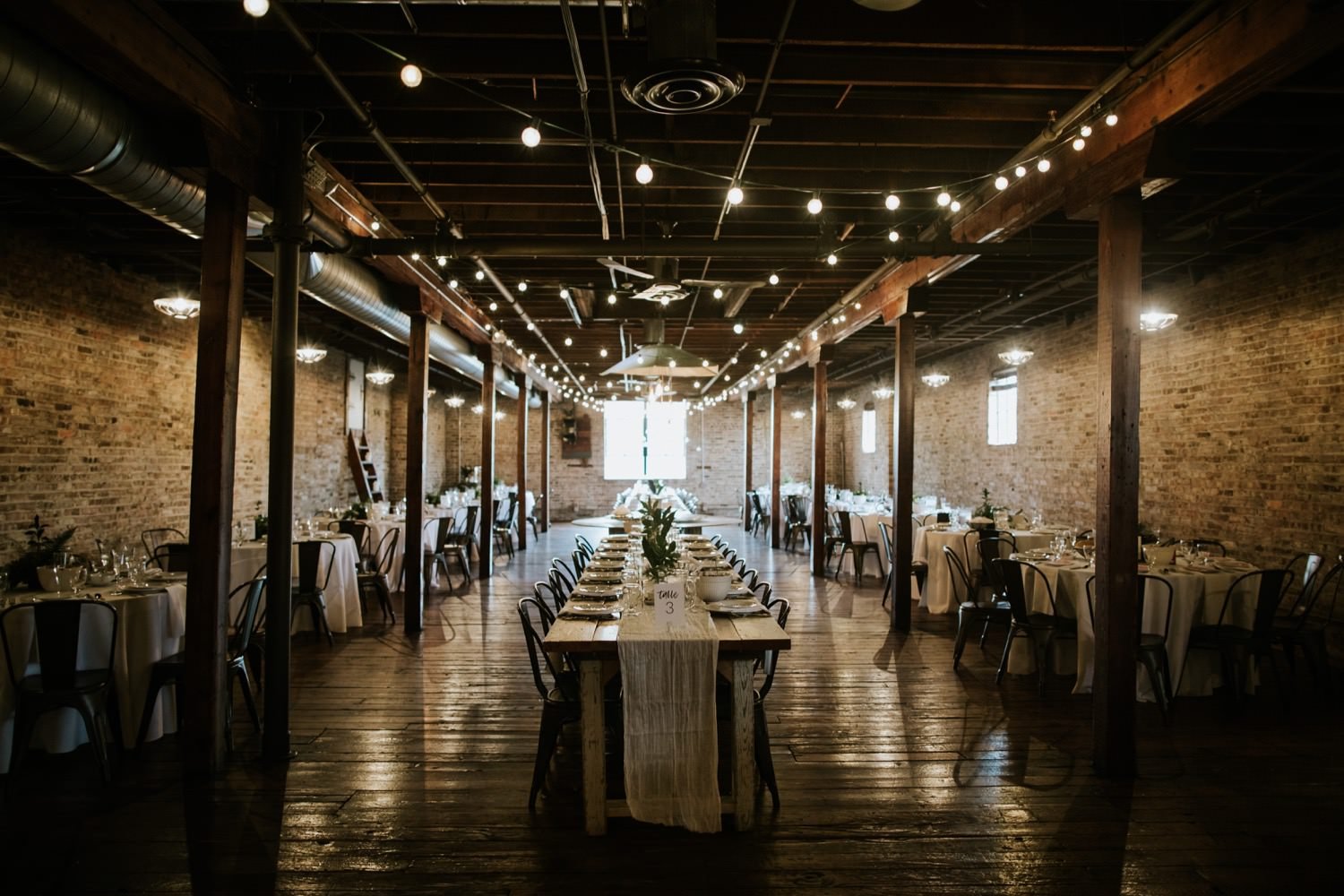 Indoor wedding reception space at the haight wedding venue near Chicago