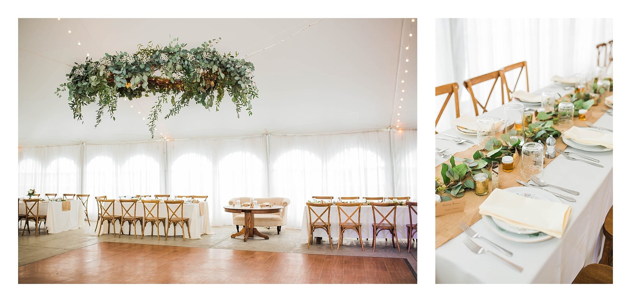 interior decor at a tented reception at Heritage Prairie Farm
