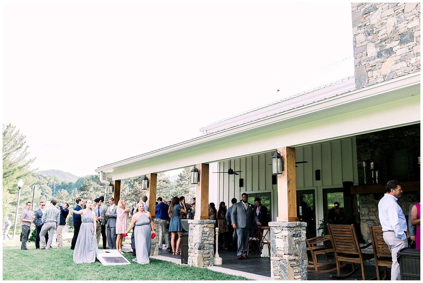 Outdoor cocktail hour at Chestnut Ridge wedding venue in NC