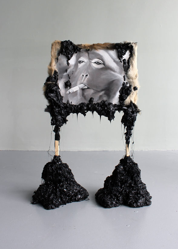 Smoking monkey | 2012 | oil on linen | mixed media