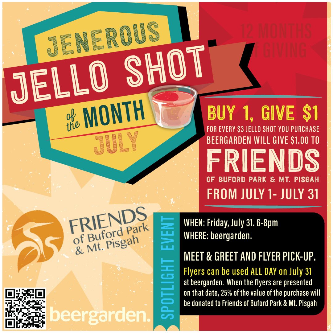 July's 'Jenerous Jello' Campaign featuring Friends of Buford Park &amp; Mt. Pisgah