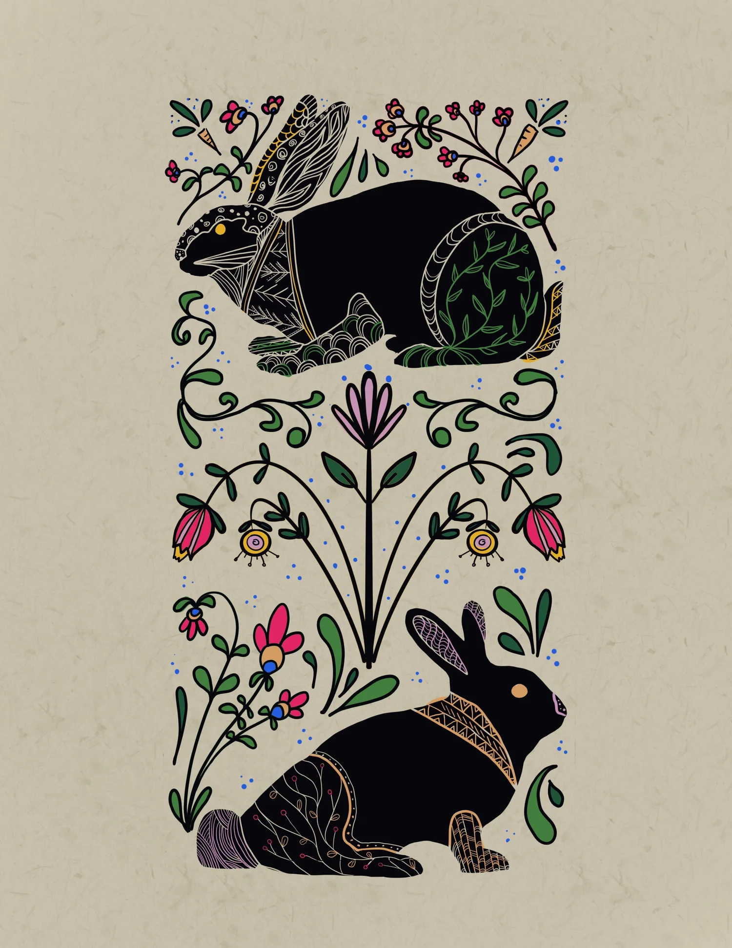 Folk Art Rabbit Wallpaper
