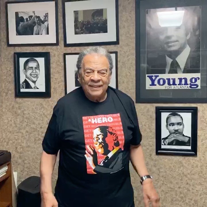 🤩 Friends at @sproxte , a local, Black-owned screenprinting shop, made tees inspired by our mural and sent them to Congress members and local leaders including Andrew Young, Hank Aaron, and Keisha Lance Bottoms. Here, Young who is an activist, forme