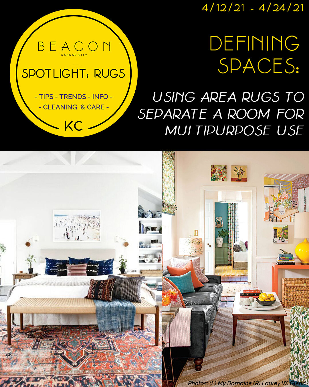 Mild Eastern vente SPOTLIGHT: RUG BLOG - defining spaces: using area rugs to separate a room  for multipurpose use — BEACON KC