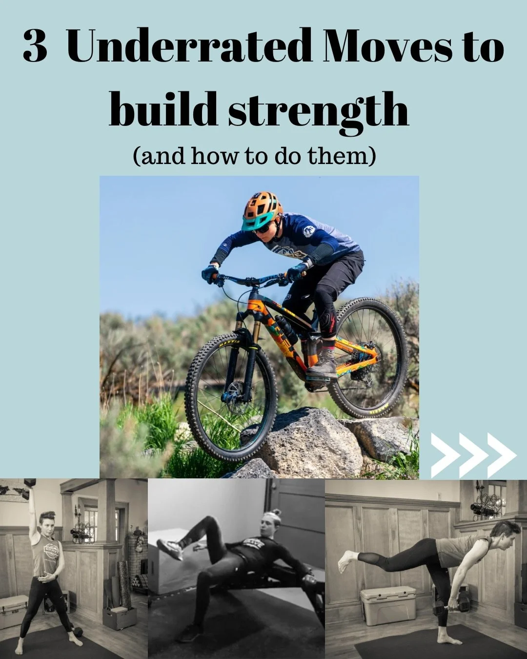 Ready to build strength that will translate onto the bike and in life? 

Start w these 👆3 highly underrated moves!

Especially helpful for mountain bikers, but truly all cyclists will benefit whether you ride a road, gravel, commuter, e or any bike!