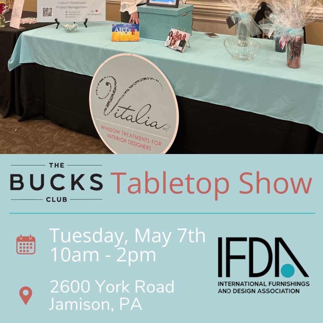 The Bucks County Table Top Show is coming up in May!

I'm so excited to once again participate in this industry event hosted by @ifdaphilly with other trade professionals showcasing our #springcollections 💐for architects, builders, and interior desi