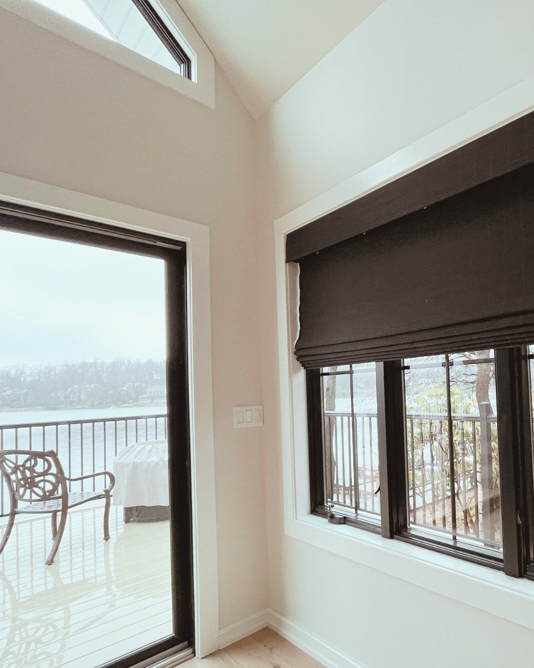 Cordless lift. Blackout or privacy linings. Inside mount. For 13 rooms in a beautiful Lake Harmony home. 

These classic Roman shades offer a clean, modern aesthetic for function and beauty. And even though these may seem like simple window treatment
