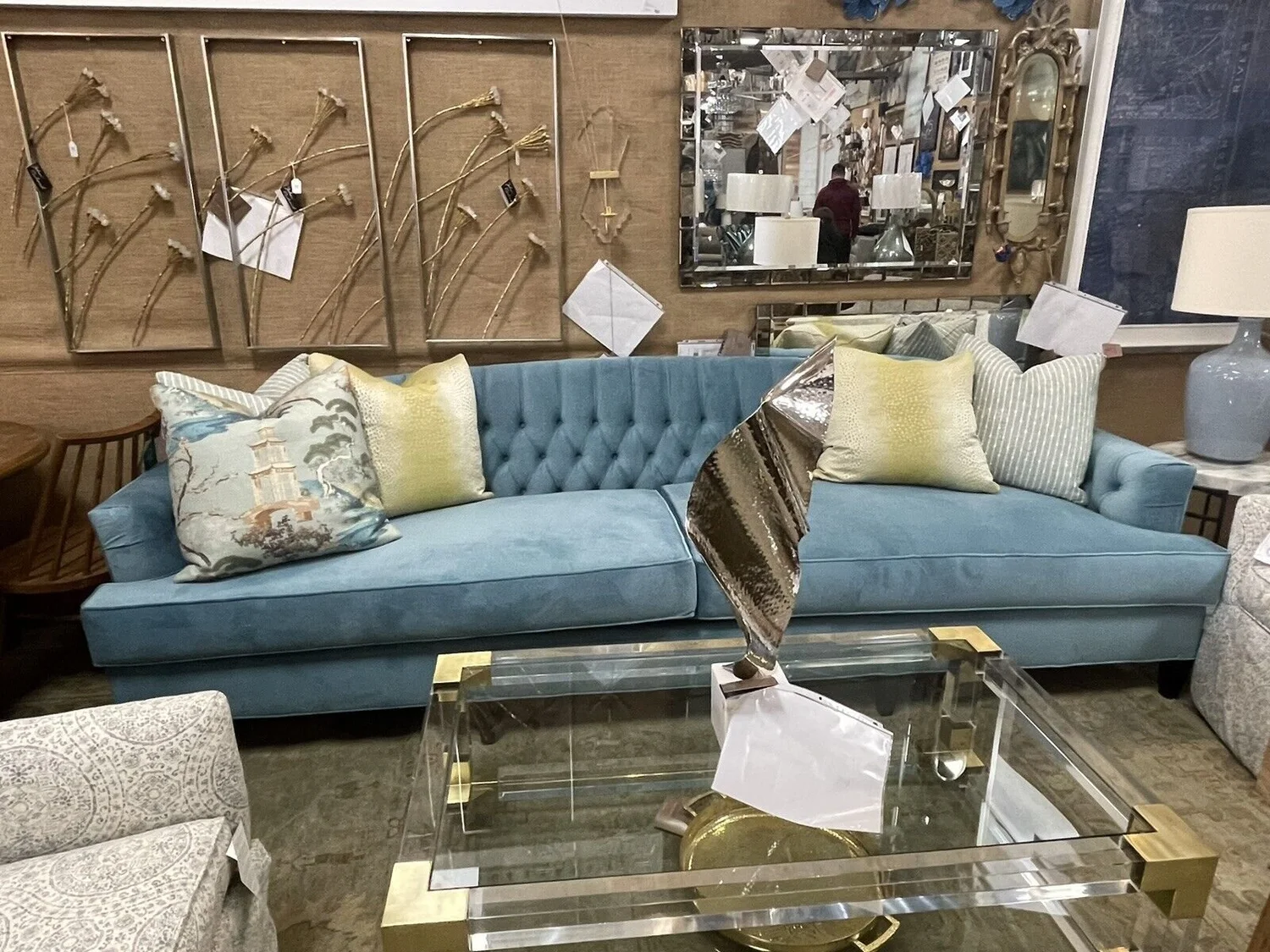 Blue Tufted Sofa Living Room | Cabinets Matttroy