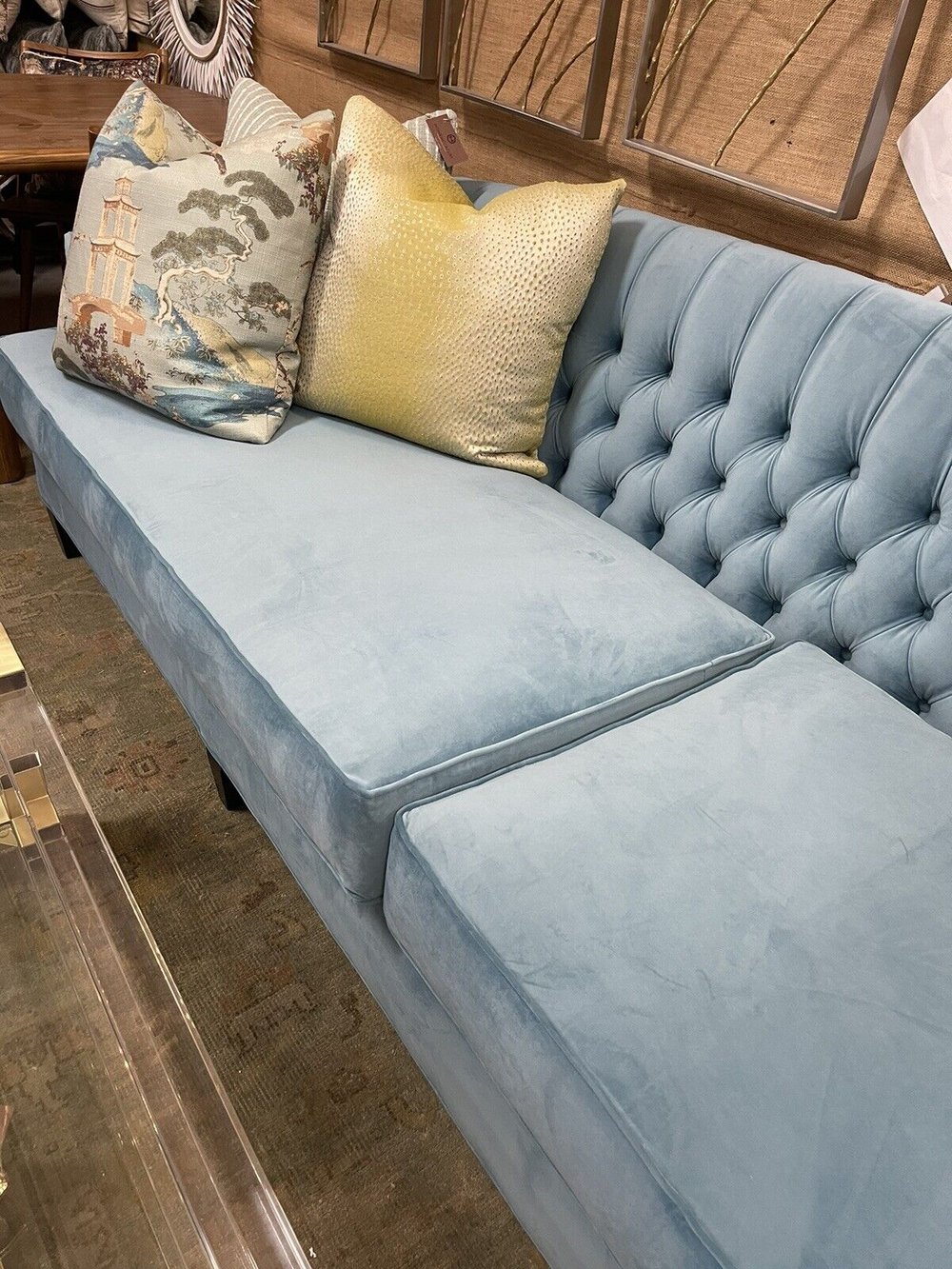 Luxuriously Soft Old Hickory Tannery Macie Light Blue Tufted Sofa 120 Homenclature