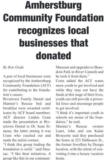 Amherstburg Community Foundation recognizes local businesses that donated