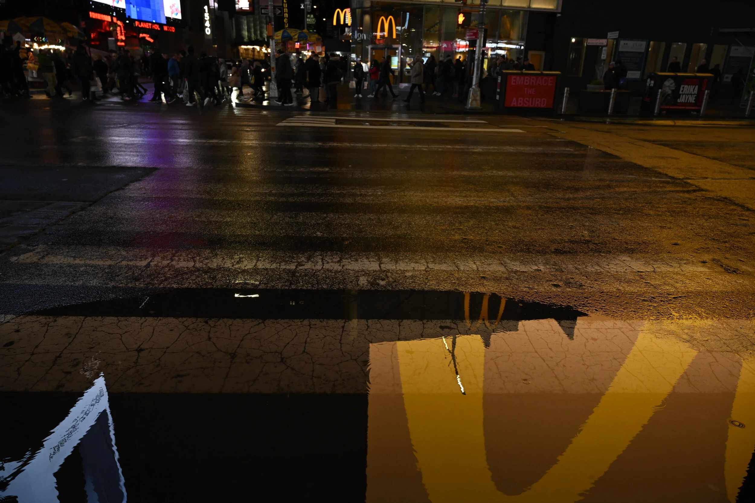  McDonalds logo reflection in Times Square, Manhattan. 