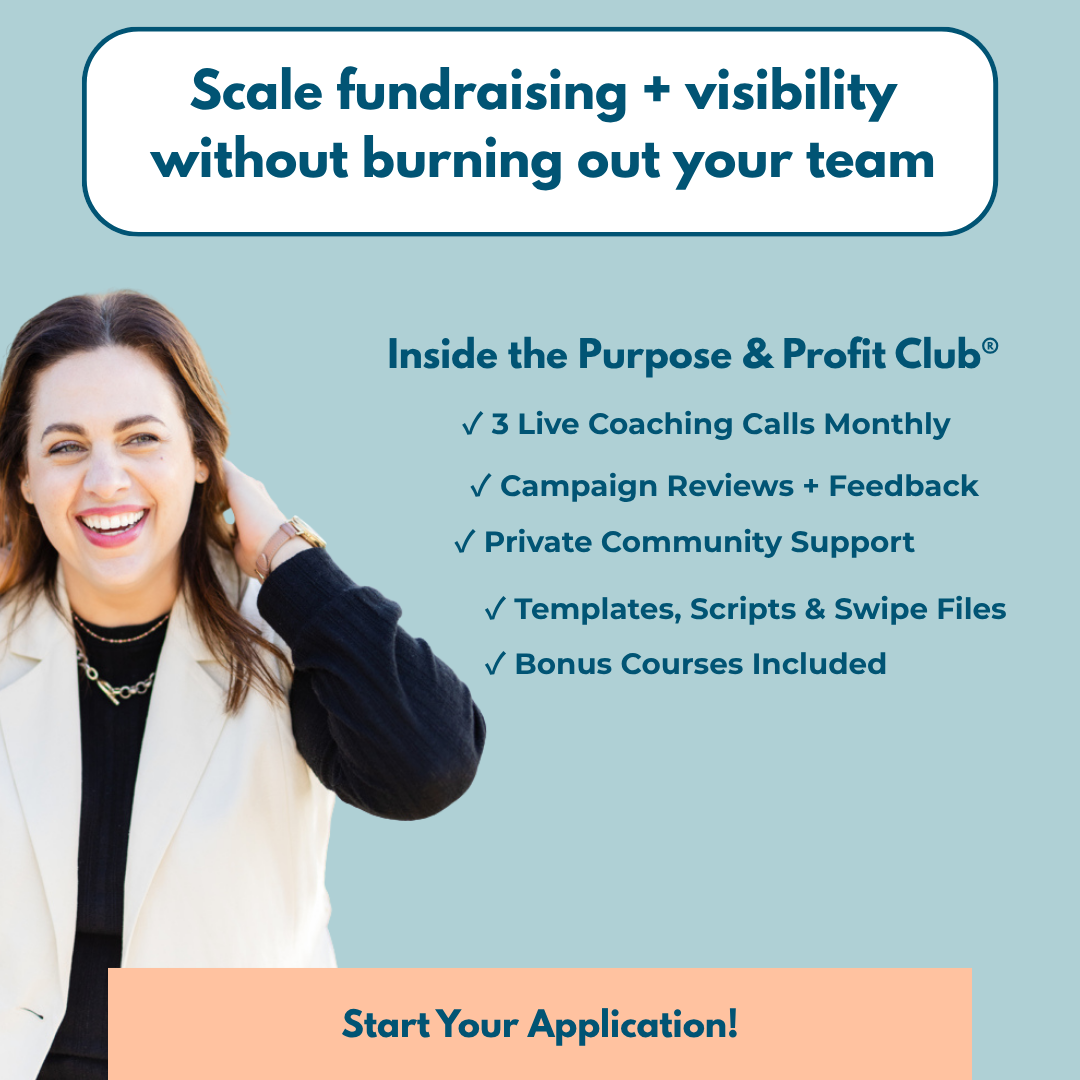 light blue image that has the text Scale fundraising + visibility without burning out your team.