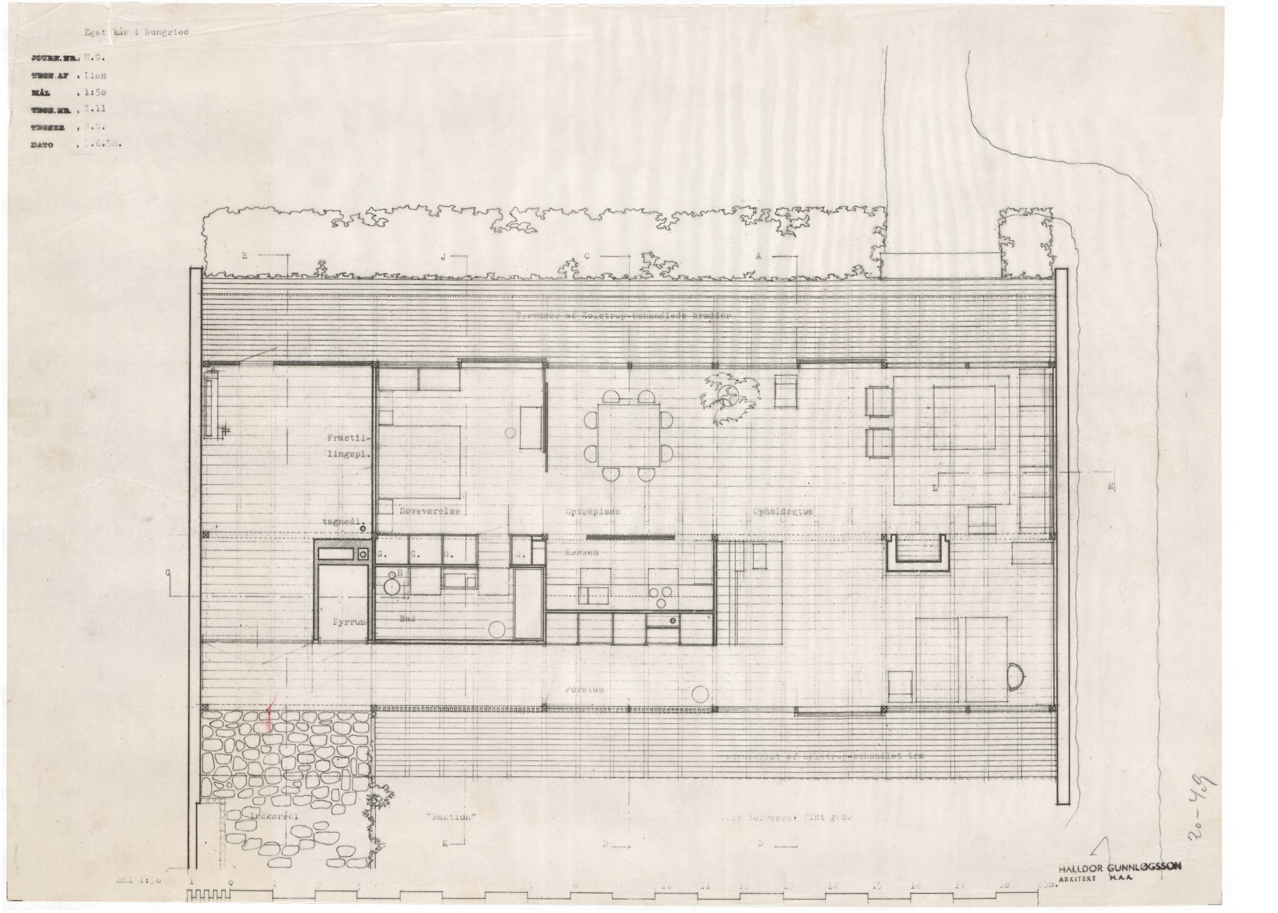 Plan. Gunnløgssons eget hus, Rungsted, 1958