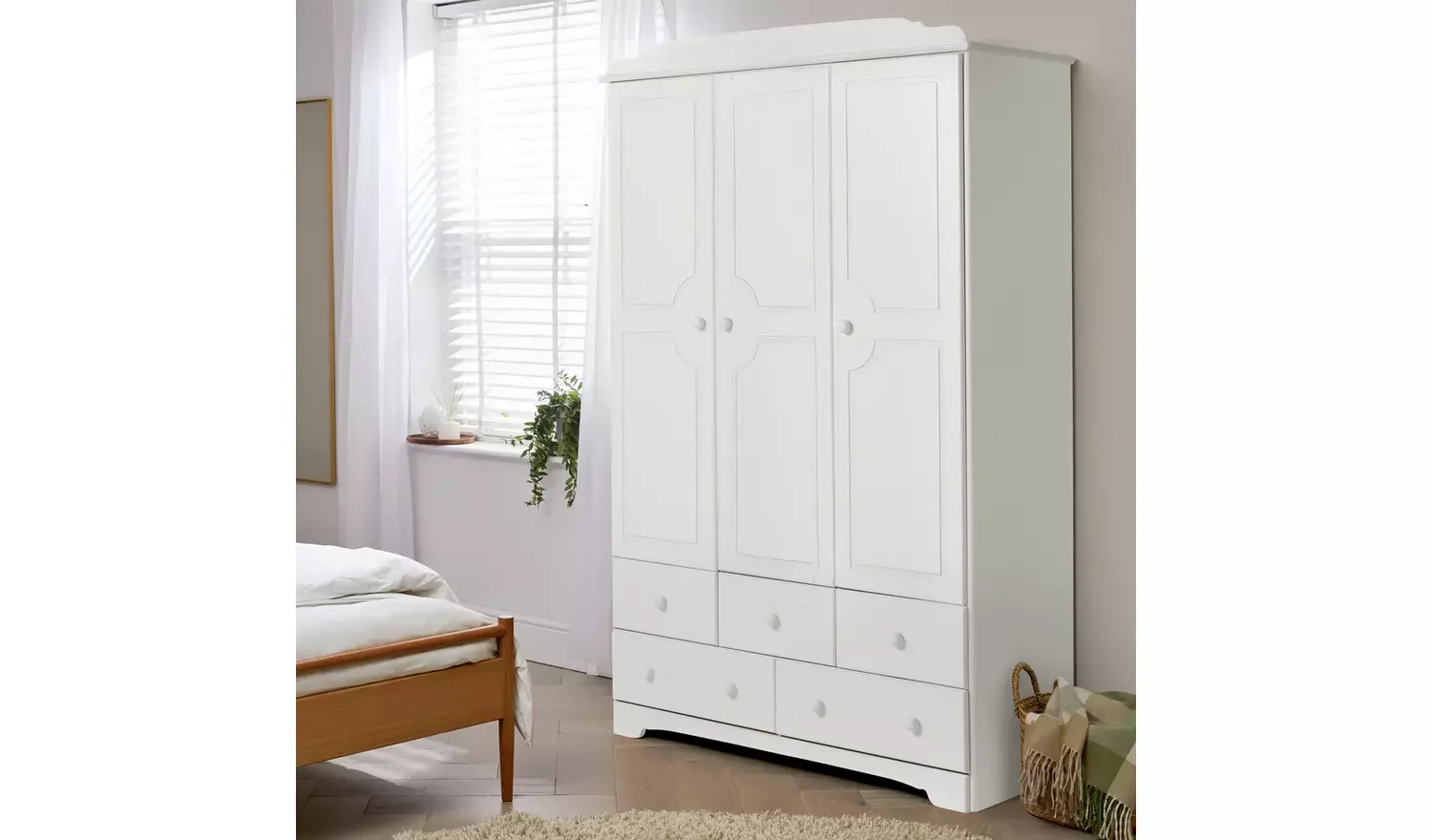 3 Door 5 Drawer Wardrobe - White