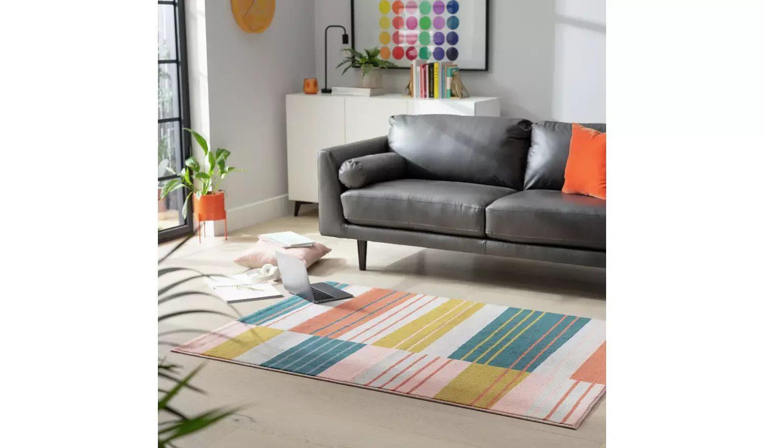 Abstract Stripe Coral Cut Pile Rug - 120x170cm