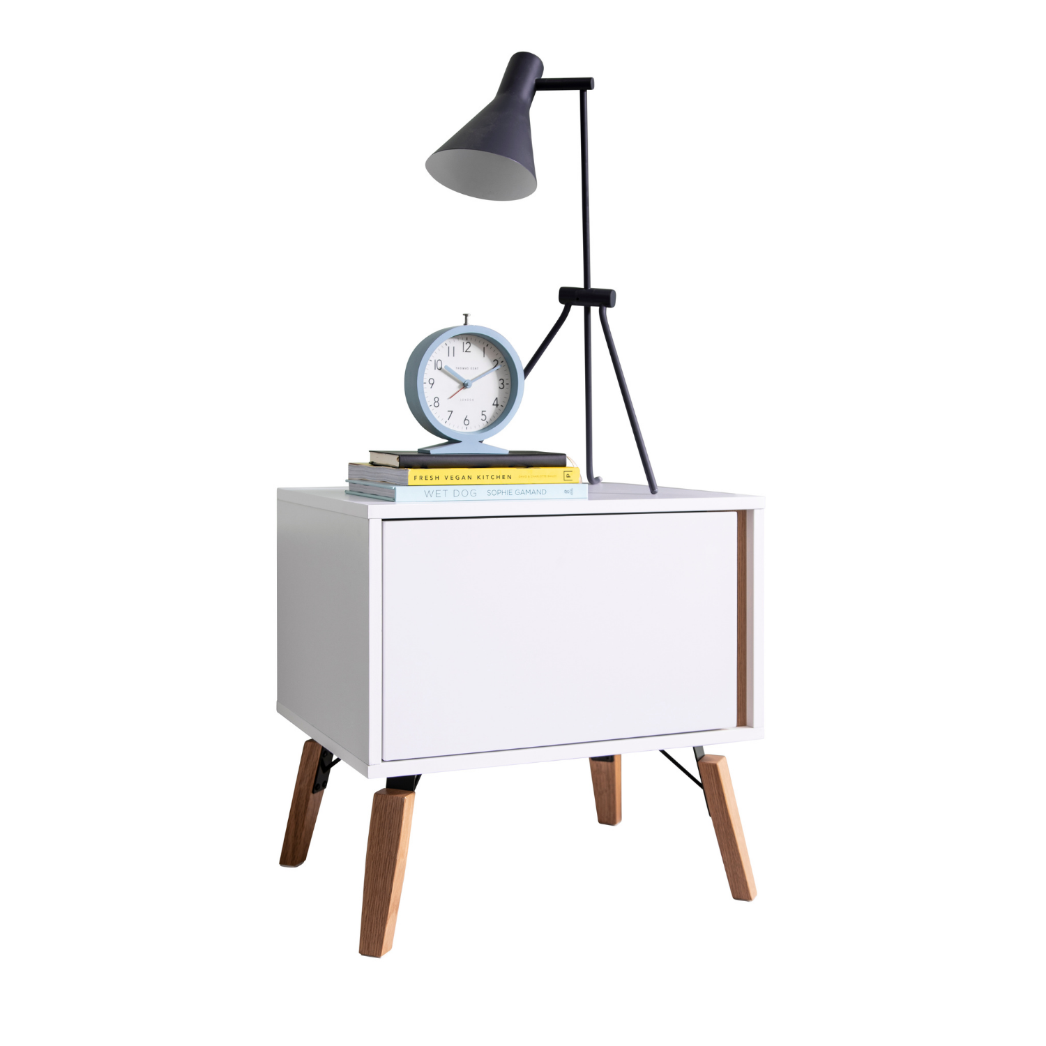 White Bedside Table With Pine Legs