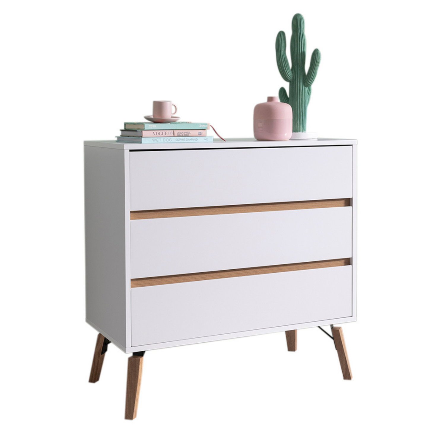 White 3 Drawer Chest Of Drawers With Pine Legs