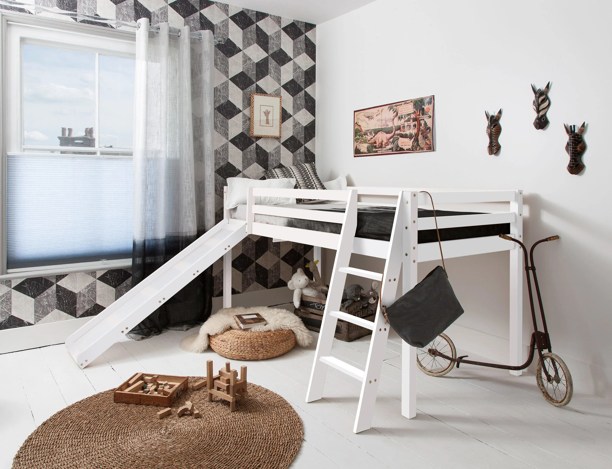 White Midsleeper Cabin Bed with Slide 