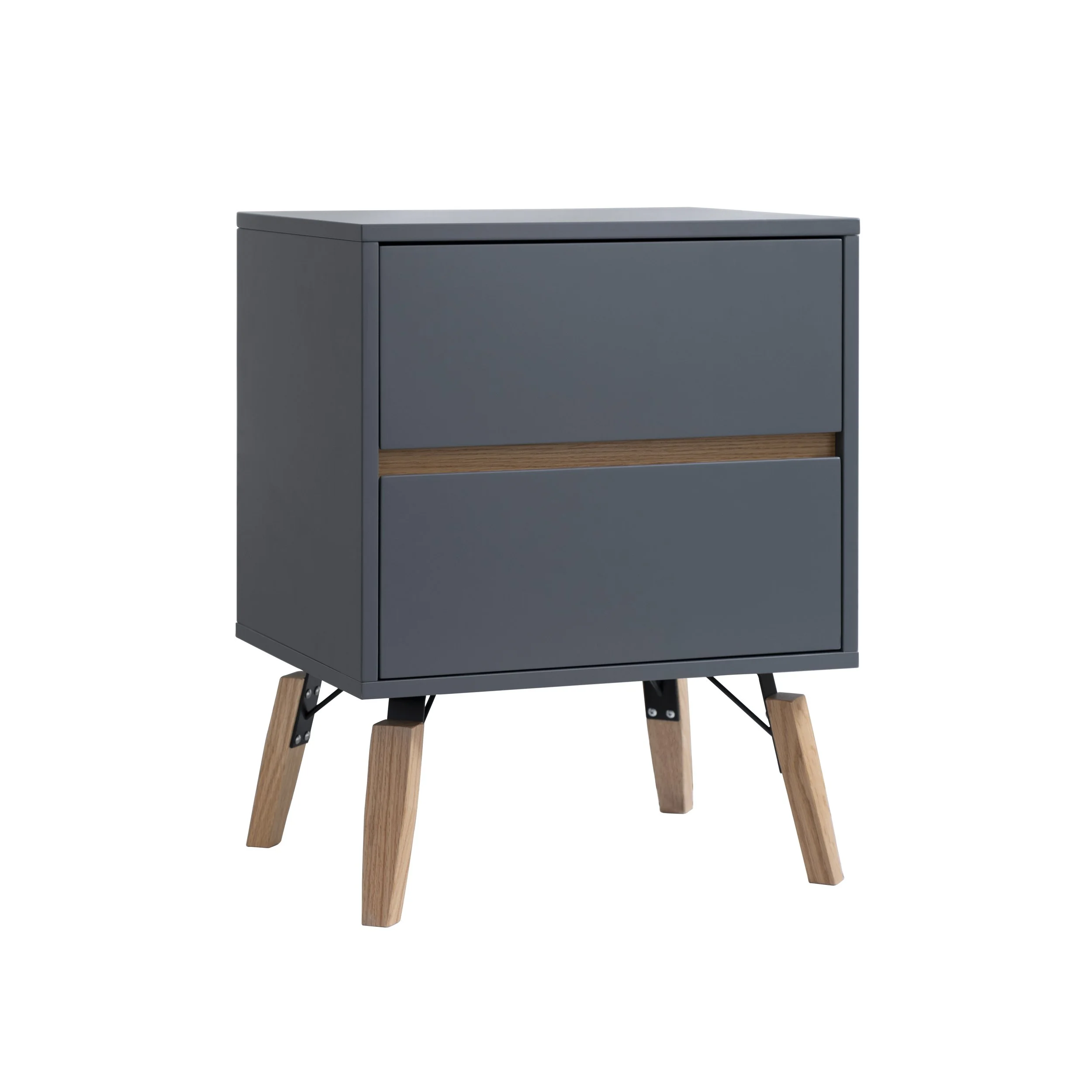 Modern Bedside Table in Grey and Pine Accents