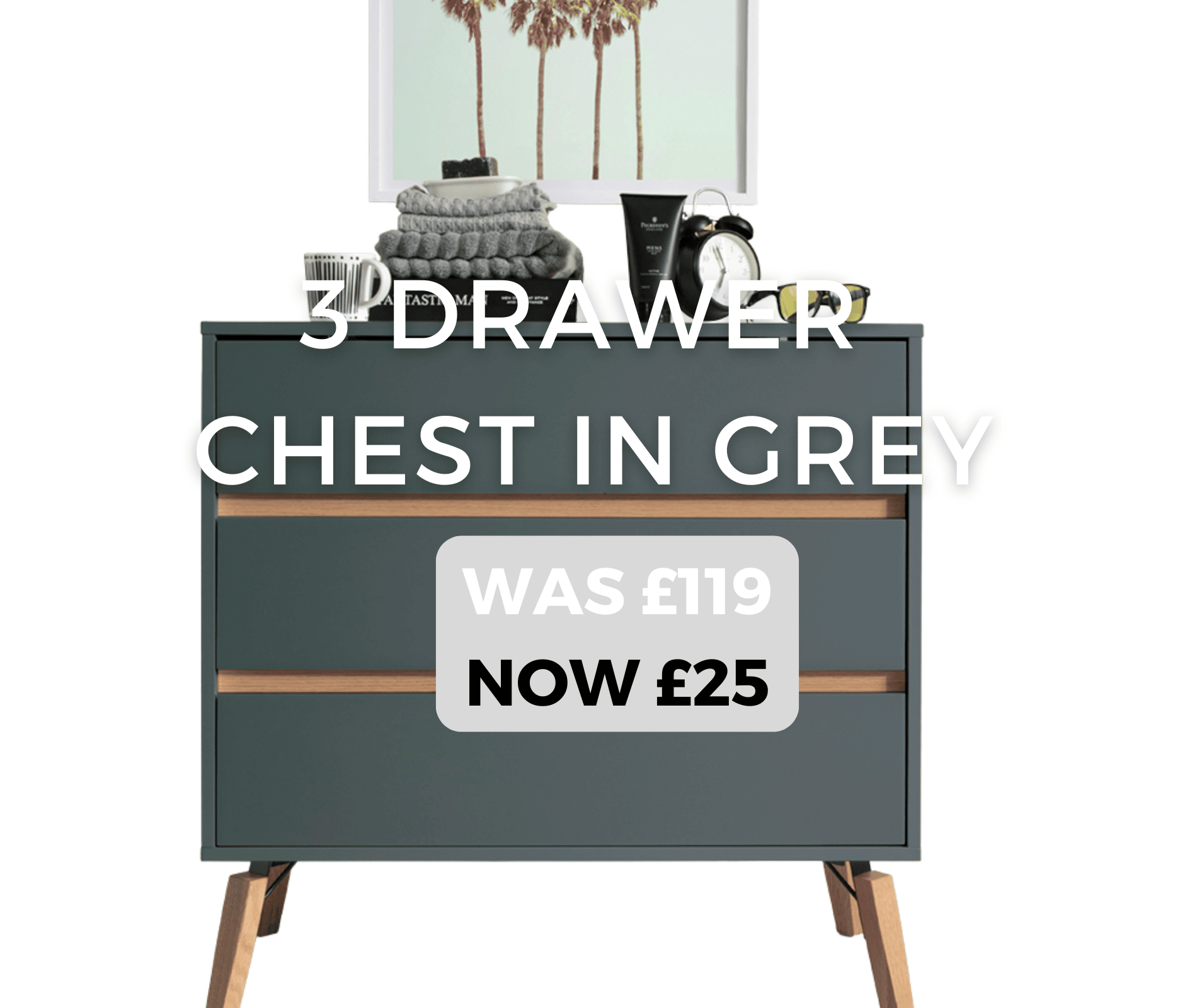 Chest of Drawers 3 Draw in Grey