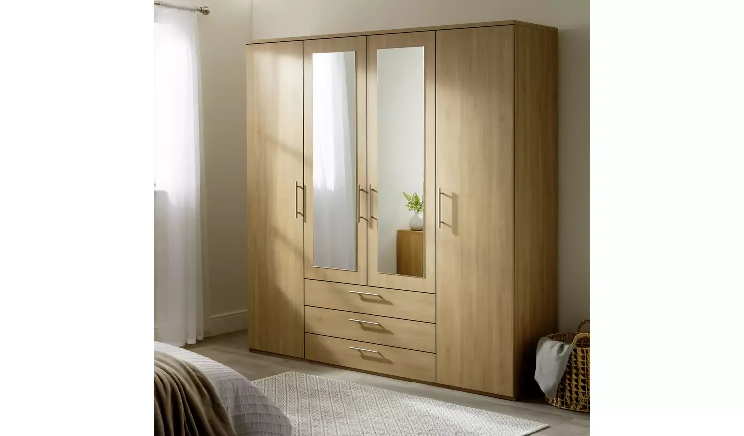 4 Door 3 Drawer Wardrobe - Oak