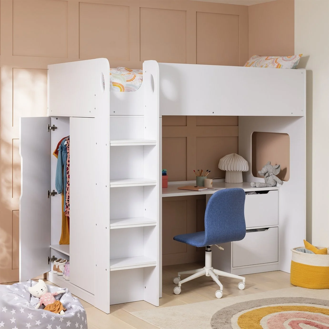 Habitat Jude High Sleeper With Wardrobe - White 14657370.jpg