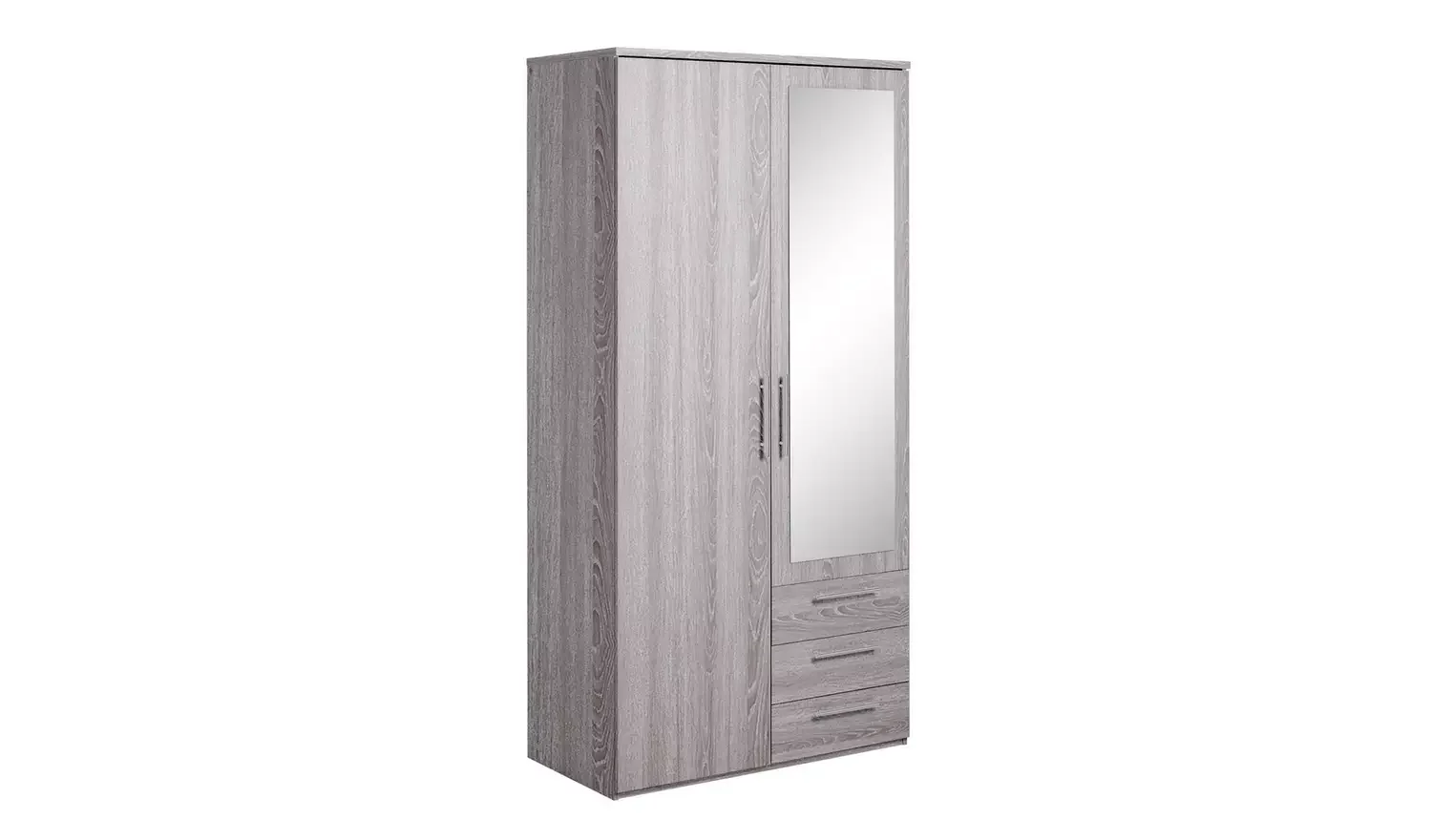2 Door 3 Drawer Mirror Wardrobe Grey Oak