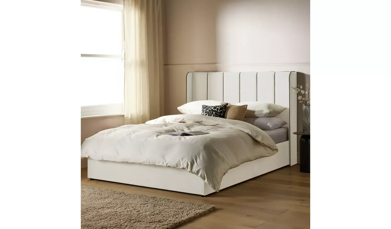 Double Velvet End Lift Ottoman Bed - White